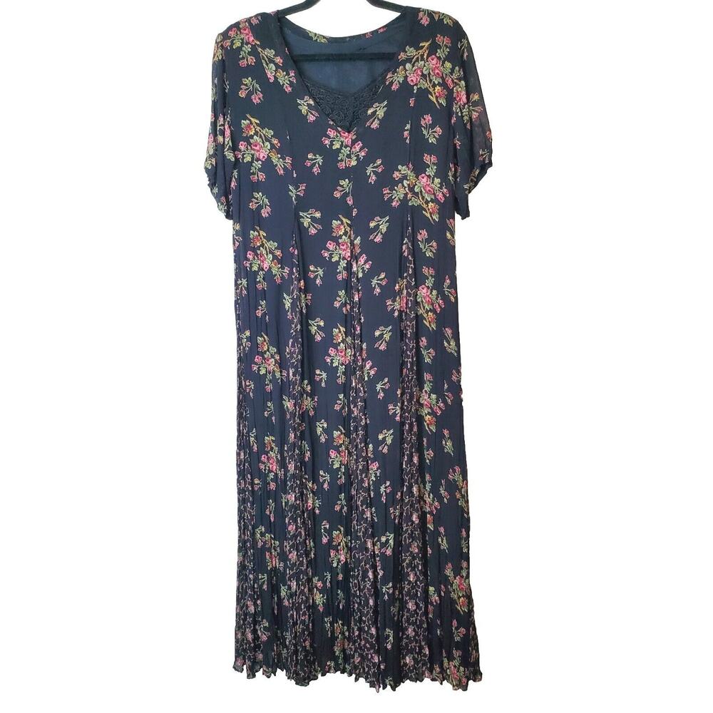 Vintage 90s STARINA Dress Women's Small Floral Long Maxi Black Prairie 1990s